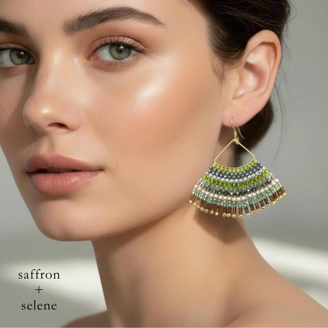 Green Fringe Earrings: Seed Bead Bird Wing Jewelry - Handmade Boho Jewelry Gifts -Chartreuse