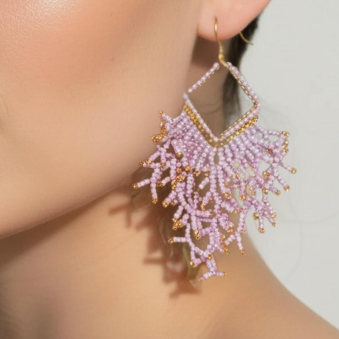 Lilac Beaded Earrings: Handmade Japanese Glass Boho Dangles - jewelry gifts for her