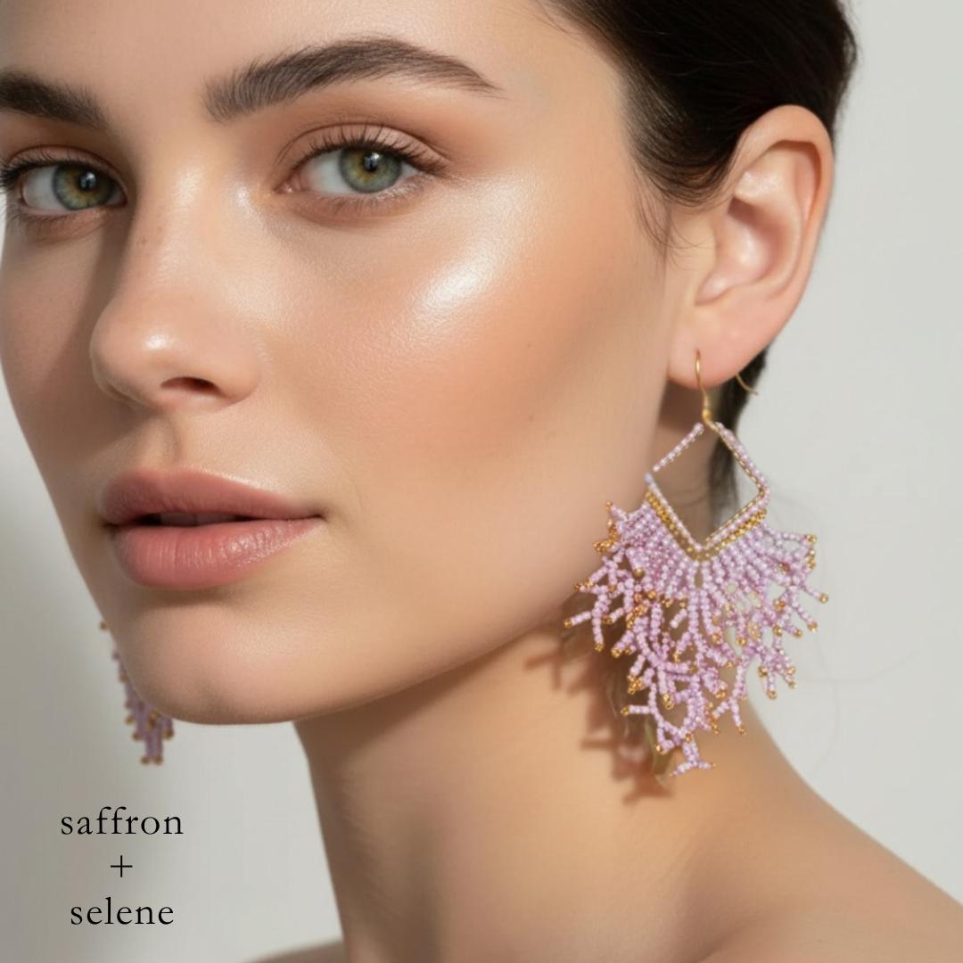 Lilac Beaded Earrings: Handmade Japanese Glass Boho Dangles - jewelry gifts for her
