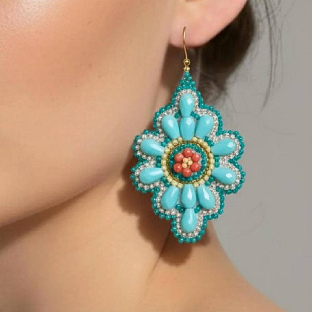 Turquoise Beaded Earrings: Handmade Floral Boho Dangles, Jewelry gifts for her