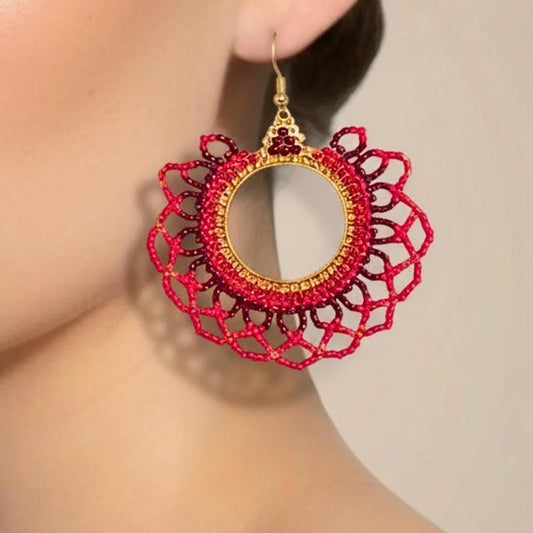 Red Seed Bead Earrings: Boho Dangle Jewelry - Christmas Jewelry gifts