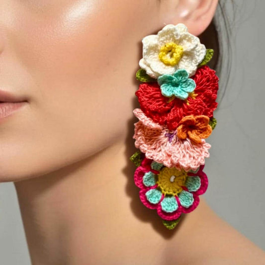 Daisy Crochet Earrings Cottagecore Floral Statement Dangle Handmade Summer Gift