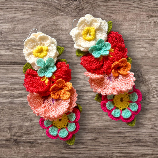 Daisy Flower Earrings Crochet Statement Floral Dangle Colorful Summer Jewelry