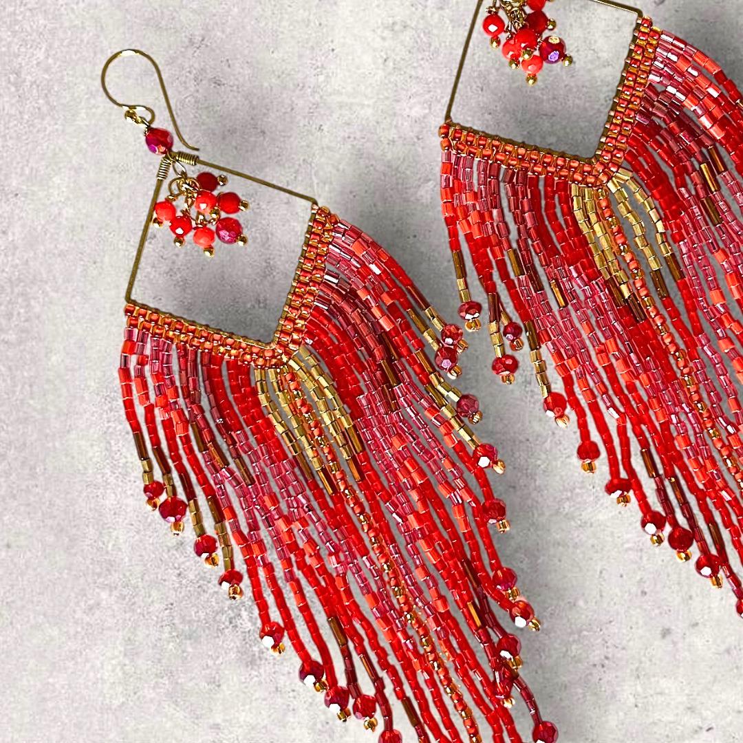 Boho Statement Earrings Beaded Fringe Handmade Long Drop Dangle Jewelry Gift for Her