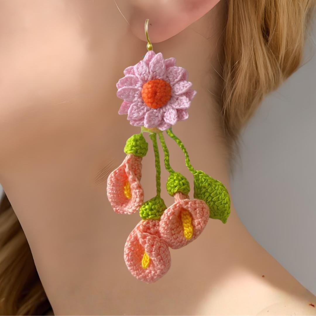 Pastel Crochet Flower Earrings Boho Floral Statement Dangle Summer Gift