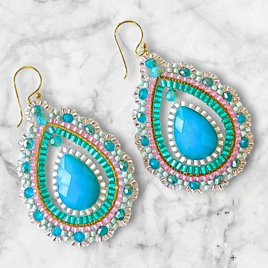 Boho Turquoise Earrings Beaded Teardrop Statement Dangle Summer Jewelry Gift for Her