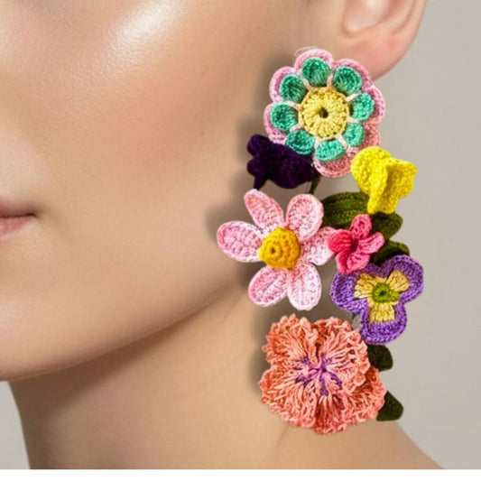 Pastel Floral Earrings Boho Statement Jewelry Handmade Crochet Flower Earrings Cottagecore Gift