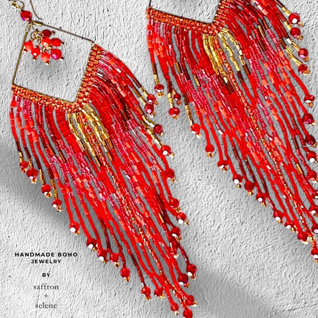 Saffron & Selene boho fringe earrings in keepsake gift pouch, ready to gift