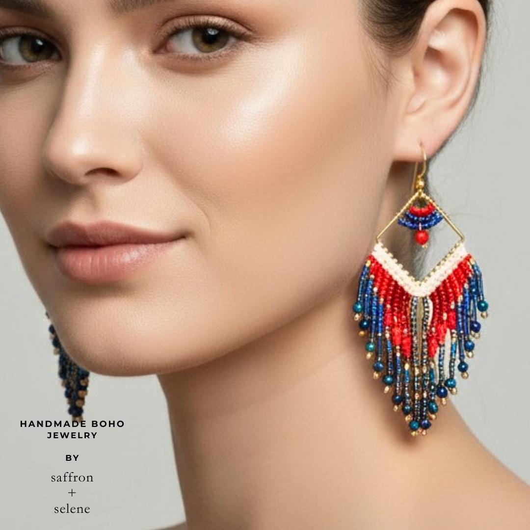 Long colorful fringe earrings designed for festival fashion