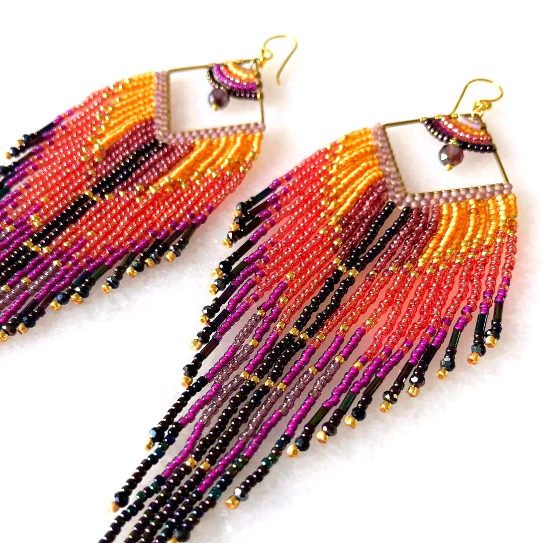 Lightweight boho statement earrings shown for scale