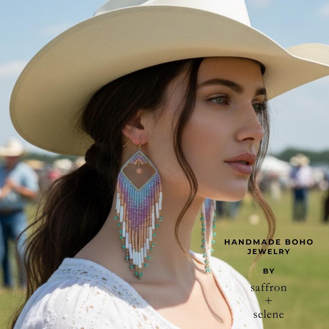 Cowgirl Bling western fringe earrings.  Long Pastel Statement tassel earrings, perfect for summer parties and festivals.  Shades of unicorn glam