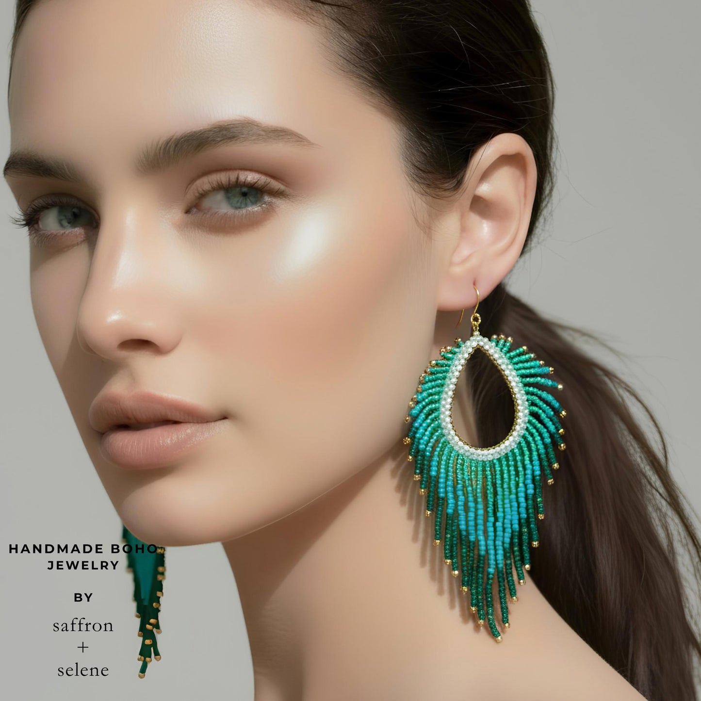 Long turquoise fringe earrings perfect for festivals concerts and summer outfits.