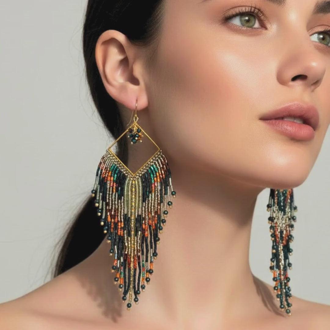 Boho Statement Earrings, Handmade Beaded Jewelry