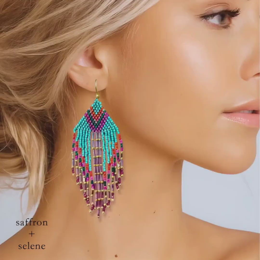 Colorful Beaded Earrings Statement Fringe Drop Boho Chic Summer Gift
