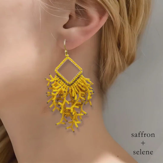 Yellow Beaded Dangle Earrings: Handmade Resort Jewelry