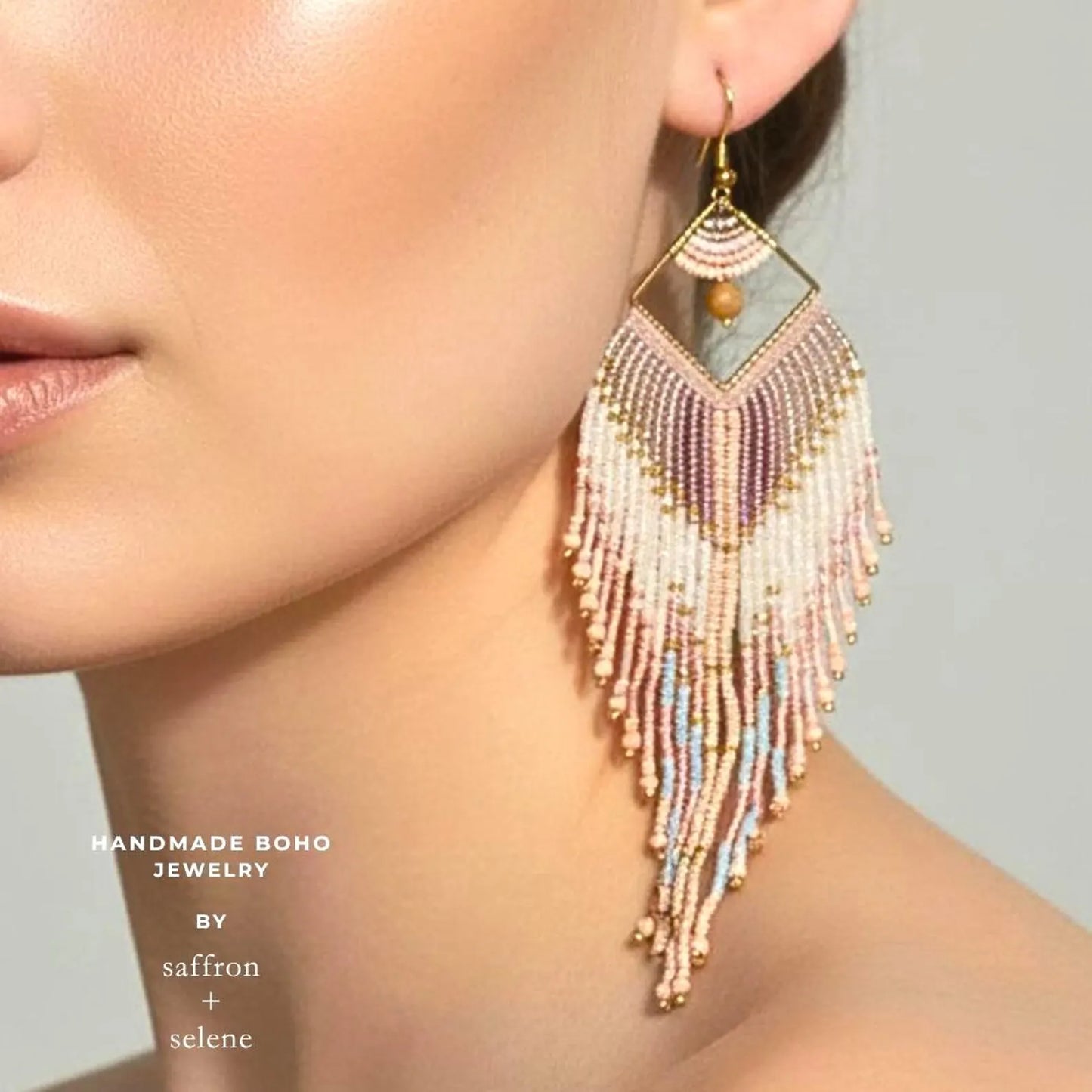 soft pastel, statement fringe earrings for cowgirl glam and boho chic style